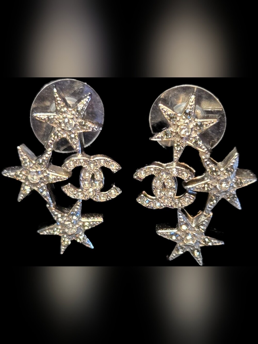 #147 CHANEL Star CC Earrings Silver, 2016 pierced - AUTHENTIC CHANEL - Picture 5 of 14